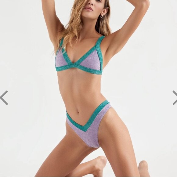 NWT OneOne Swimwear Bikini SET Jena Sims Collab Turks Purple Blue Shimmer New - Picture 3 of 10